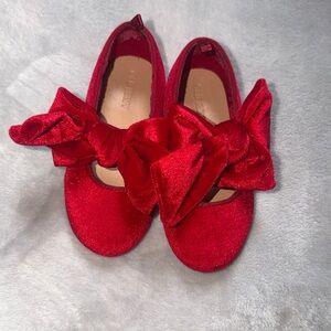 Girls Red Velvet Bow Ballet Flats - Kids Shoes